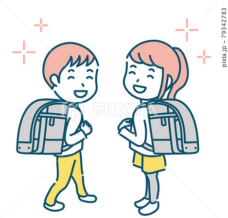 新品のランドセルを背負う小学生の男女イラスト素材のイラスト素材