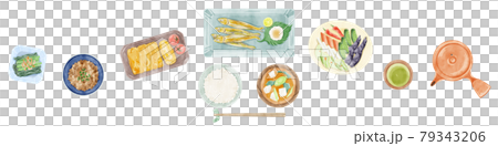 日本の朝食（和食）手描き水彩風イラスト 79343206