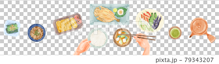日本の朝食（和食）手描き水彩風イラスト 79343207