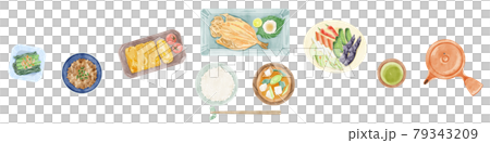 日式早餐（日本料理）手繪水彩風格插畫 79343209