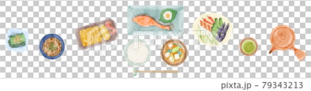 日本の朝食(和食)手描き水彩風イラスト 日本の朝食(和食)手描き水彩風イラスト 79343213