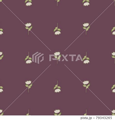 Minimalistic simple style seamless pattern with hand drawn little flowers shapes print. Pale purple background. 79343265