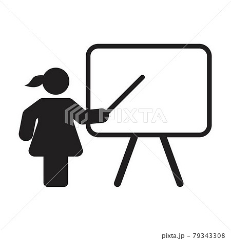 Professor icon vector female teacher person with white board symbol in a flat color glyph pictogram illustration 79343308