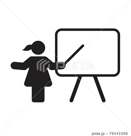 Class room vector female teacher person with white board symbol in a flat color glyph pictogram illustration Class room vector female teacher person with white board symbol in a flat color glyph pictogram illustration 79343309