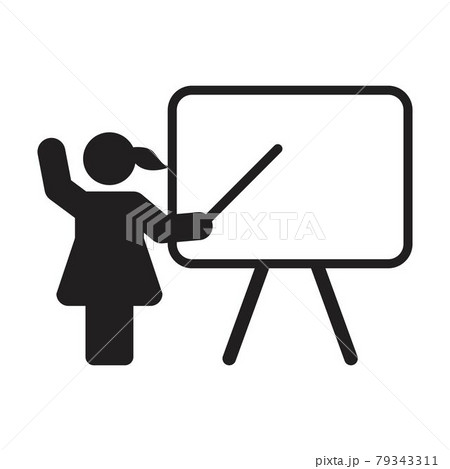 School teacher icon vector female person with white board for education symbol in a flat color glyph pictogram illustration 79343311
