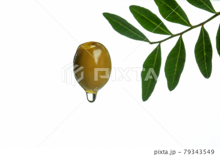 Green olive with oil isolated on white background Green olive with oil isolated on white background 79343549