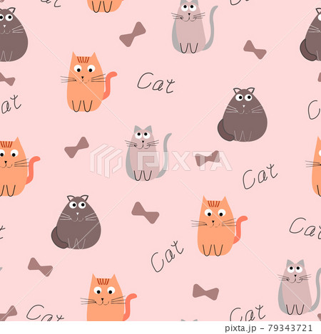 Pattern with cats. Kittens red gray pink. Pastel color shapes.Creative baby pink texture. Abstract illustration, On the background of the inscription cat bows.Great for fabric, textile vector illustra 79343721