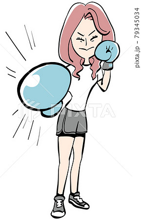 キックボクシングをする女性のイラスト素材