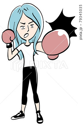 キックボクシングをする女性のイラスト素材