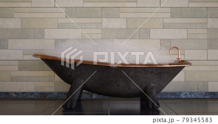 Bronze bathroom in the room 3d-rendering illustration Bronze bathroom in the room 3d-rendering illustration 79345583
