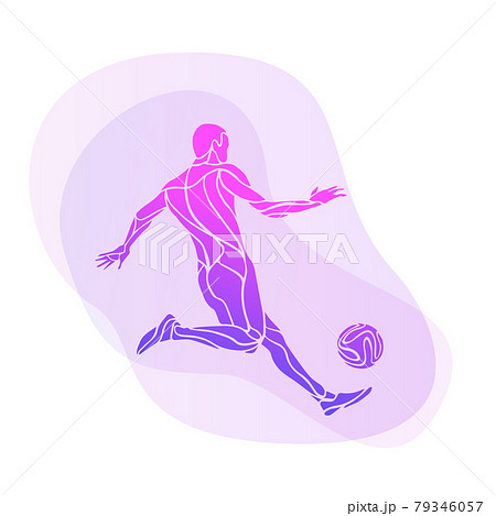 Soccer player kicks the ball. Purple vector illustration Soccer player kicks the ball. Purple vector illustration 79346057