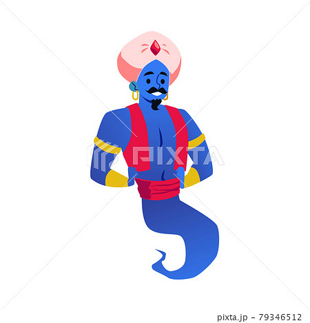 Fairy Arabian genie character in turban, flat...-插圖素材[79346512