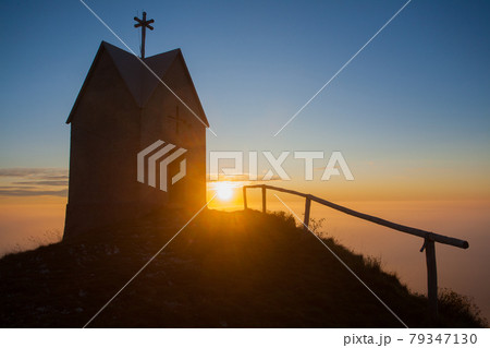 Dawn at the little church, mount Grappa landscape, Italy Dawn at the little church, mount Grappa landscape, Italy 79347130
