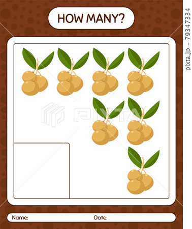 How many counting game with longan. worksheet for preschool kids, kids activity sheet, printable worksheet 79347334