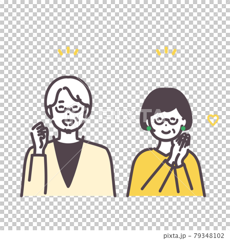 嬉しそうなシニア男女のアイコンイラストのイラスト素材