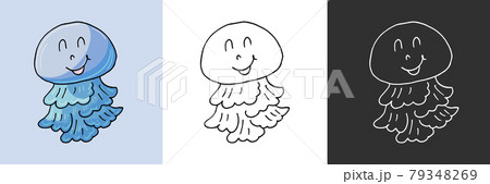 Icon set. Small jellyfish. Marine theme icon in hand draw style. Cute childish illustration of sea life. Icon, badge, sticker, print for clothes Icon set. Small jellyfish. Marine theme icon in hand draw style. Cute childish illustration of sea life. Icon, badge, sticker, print for clothes 79348269