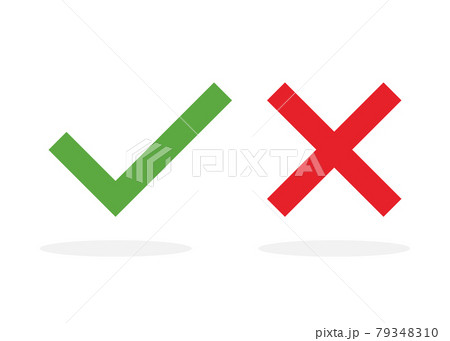 Tick and cross signs. Green check mark OK and red NO icon on white background. Simple marks graphic design. Vector illustration. 79348310