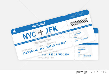 Two blue flat air tickets on white background. Vector illustration. 79348345