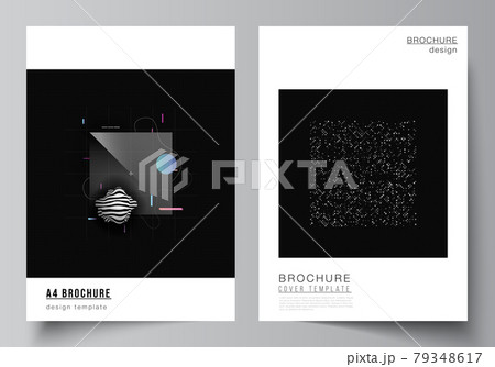 Vector layout of A4 cover mockups templates for brochure, flyer layout, booklet, cover design, book design. Abstract technology black color science background. Digital data. Minimalist high tech. 79348617