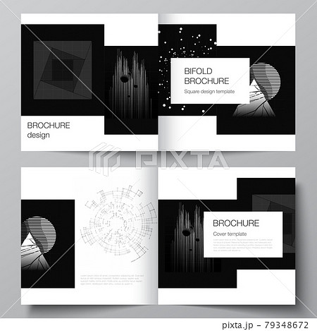 Vector layout of two covers templates for square design bifold brochure, flyer, cover design, book design. Black color technology background. Digital visualization of science, medicine, tech concept. Vector layout of two covers templates for square design bifold brochure, flyer, cover design, book design. Black color technology background. Digital visualization of science, medicine, tech concept. 79348672