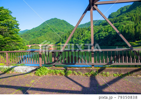 碓氷湖　坂本ダム　ダム上遊歩道からの眺め　初夏の周辺景色　　　　　　 79350838