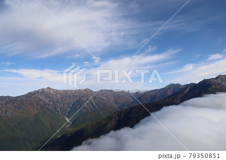 焼岳から見た笠ヶ岳と滝雲 79350851