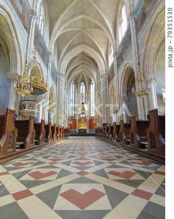 Beautiful interior of Church of the Sacred Heart of Jesus (Herz Jesu Kirche), designed in the Neogothic style and the largest church in Graz, Styria region, Austria 79351530