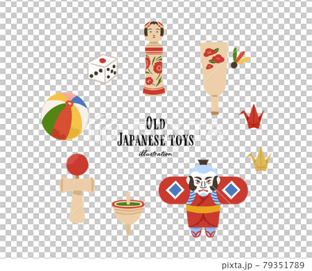 昔の日本のおもちゃ　フレーム　手描きイラスト 79351789