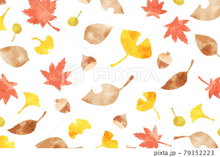 綺麗な水彩の秋の葉っぱの背景イラスト 横向きのイラスト素材