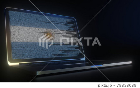 Laptop and source code on the screen composing flag of Argentina. National information technology related 3d rendering 79353039