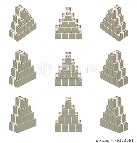 経済のイラスト素材 山型に積まれた札束 リアル風一万円札 一億円 9点セット カット集 1 のイラスト素材