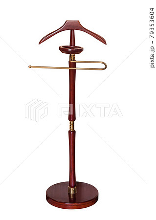 Stand coat hanger made by wooden and brass isolated on white background Stand coat hanger made by wooden and brass isolated on white background 79353604