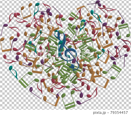 Musical note heart 6 colors treble clef CG illustration cutout 79354457