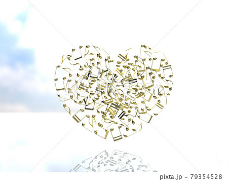 音符のハート　金　ト音記号　CGイラスト横 79354528