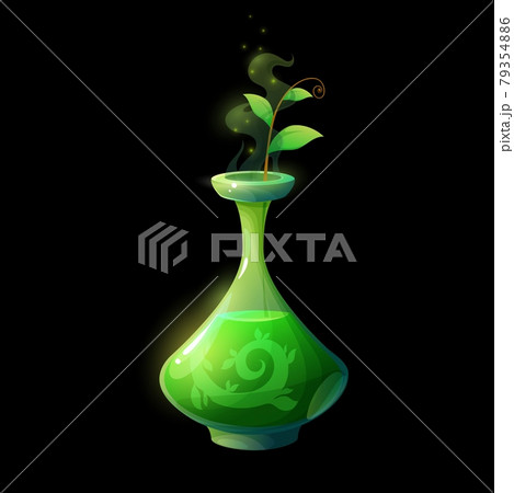 Potion bottle with green sprout vector glass flask 79354886