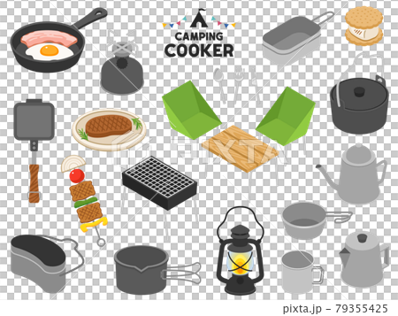 Illustration of camping cooking utensils Illustration of camping cooking utensils 79355425