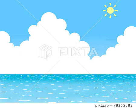 青空と太陽と海と白いもくもくの雲 入道雲 夏の空のイラスト素材