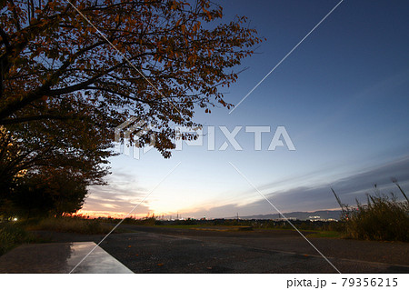淀川堤防からの夕暮れ 79356215
