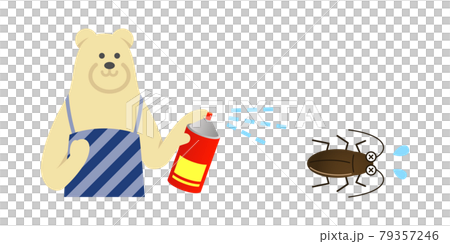 ゴキブリに殺虫剤を使うシロクマ主夫のイラストイメージ 79357246