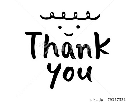 かわいい手書き文字のThank youと人物の笑顔／手書き文字イラスト	 79357521