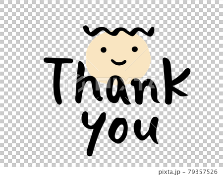 かわいい手書き文字のThank youと人物の笑顔／手書き文字イラスト	 79357526