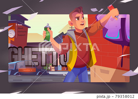 Graffiti painter in ghetto cartoon landing Graffiti painter in ghetto cartoon landing 79358012