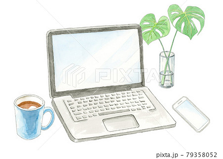 デスクワーク【手描き水彩画】 79358052
