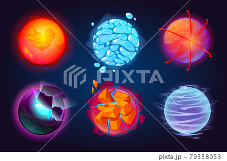Set of fantastic planets, cartoon galaxy asteroids Set of fantastic planets, cartoon galaxy asteroids 79358053