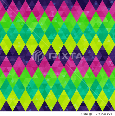 Geometric seamless harlequin pattern from rows of rhombuses in green, pink and purple Geometric seamless harlequin pattern from rows of rhombuses in green, pink and purple 79358354
