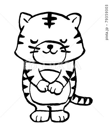 虎のお辞儀イラスト線画のイラスト素材