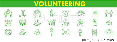 Volunteering icons set. Outline set of volunteerin Volunteering icons set. Outline set of volunteerin 79359489