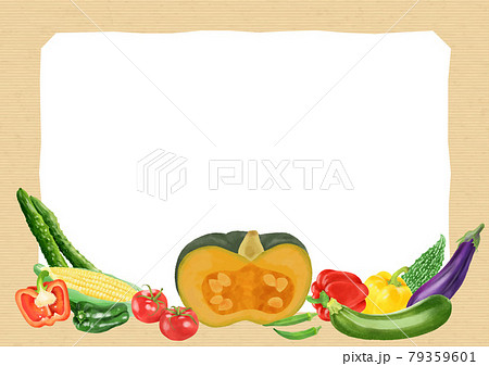 水彩タッチ夏野菜のフレーム クラフト紙背景のイラスト素材