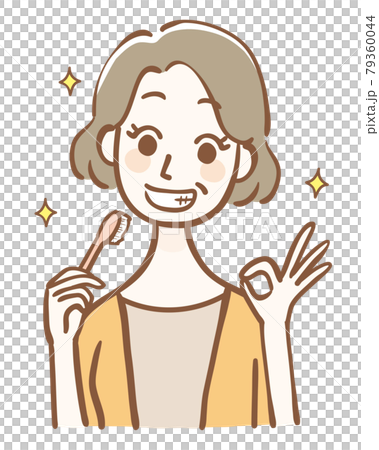 歯ブラシを持ってOKサインをする中年女性 79360044