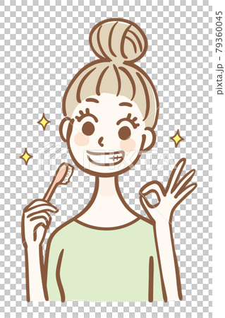歯ブラシを持ってOKサインをする若い女性 79360045